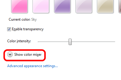 Windows Color Mixer Options